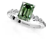 Solitaire Engagement Ring Setting for Fancy Green Emerald Cut Center with Bezel-Dot Beaded Band and Prong Head in Sterling Silver