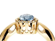 Halo Engagement Ring Setting for Fancy Blue Pear-Shaped Center with Tapered Plain Band and Prong Head in Yellow Gold