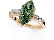 3 Stone Engagement Ring Setting for Fancy Green Marquise Center with Tapered Baguettes, Plain Band and Prong Head in Rose Gold