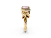 Halo Engagement Ring Setting for Fancy Pink Princess Cut Center with Floral Band and Prong Head in Yellow Gold