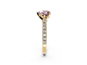 Solitaire Engagement Ring Setting for Fancy Pink Heart-Shaped Center with Single Row Accent Band and Prong Head in Yellow Gold