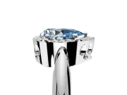 Halo Engagement Ring Setting for Fancy Blue Pear-Shaped Center with Tapered Plain Band and Prong Head in Sterling Silver