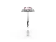 Halo Engagement Ring Setting for Fancy Pink Radiant Cut Center with Plain Tapered Band and Prong Head in Platinum