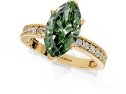 Milgrain Pave Engagement Ring Setting for Fancy Green Marquise Center with Accent Band and Prong Head in Yellow Gold