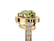 Bezel-Framed Halo Engagement Ring Setting for Fancy Yellow Heart-Shaped Center with Pave Band and Prong Head in Yellow Gold
