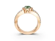 Halo Engagement Ring Setting for Fancy Green Oval Center with Wide-Open Pave Split Shank and Prong Head in Rose Gold