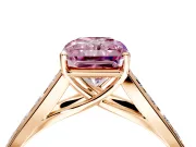 Solitaire Engagement Ring Setting for Fancy Pink Radiant Cut Center with Round Cut Channel Band and Prong Head in Rose Gold