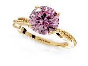 Solitaire Engagement Ring Setting for Fancy Pink Round Cut Center with Twist Band and Bead Prong Head in Yellow Gold