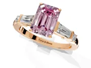 Bar-Set Engagement Ring Setting for Fancy Pink Emerald Cut Center with Tapered Baguette Accents and Prong Head in Rose Gold
