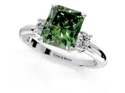 3 Stone Engagement Ring Setting for Fancy Green Radiant Cut Center with Wide Plain Band and Prong Head in Platinum