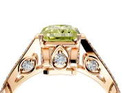 Cathedral Engagement Ring Setting for Fancy Yellow Radiant Cut Center with Antique-Style Pave Band and Prong Head in Rose Gold