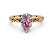 Solitaire Engagement Ring Setting for Fancy Pink Pear-Shaped Center with Scrollwork Band and Prong Head in Yellow Gold