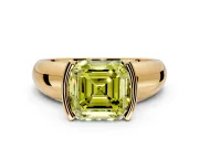 Tension Engagement Ring Setting for Fancy Yellow Asscher Cut Center with Wide Flat Band and Tension Head in Yellow Gold