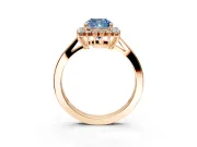 Starburst Halo Engagement Ring Setting for Fancy Blue Cushion Cut Center with Flat Cathedral Band and Prong Head in Rose Gold