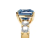 5 Stone Engagement Ring Setting for Fancy Blue Asscher Cut Center with Plain Band and Prong Head in Yellow Gold