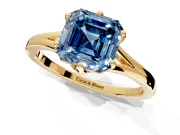 Solitaire Engagement Ring Setting for Fancy Blue Asscher Cut Center with Plain Split Shank and Prong Head in Yellow Gold