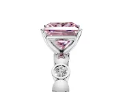 Solitaire Engagement Ring Setting for Fancy Pink Princess Cut Center with Beaded Bezel Station Band and Prong Head in White Gold