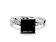 Side Accent Engagement Ring Setting for Fancy Black Princess Cut Center with Accent Shoulders and Prong Head in Platinum