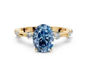 Solitaire Engagement Ring Setting for Fancy Blue Oval Center with Bezel Station Band and Prong Head in Yellow Gold