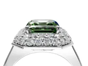 Halo Engagement Ring Setting for Fancy Green Asscher Cut Center with Plain Tapered Band and Prong Head in Sterling Silver