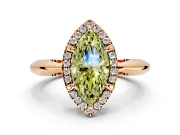 Halo Engagement Ring Setting for Fancy Yellow Marquise Center with Tapered Plain Band and Prong Head in Rose Gold