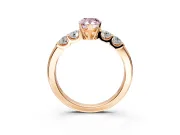 5 Stone Engagement Ring Setting for Fancy Pink Pear-Shaped Center with Plain Band and Prong Head in Rose Gold