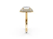 Halo Engagement Ring Setting for Asscher Cut Center with Plain Tapered Band and Prong Head in Yellow Gold