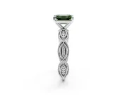 Solitaire Engagement Ring Setting for Fancy Green Emerald Cut Center with Marquise Panel Band and Prong Head in Sterling Silver