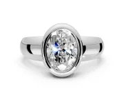 Solitaire Engagement Ring Setting for Oval Center with Wide Band and Bezel Head in Sterling Silver
