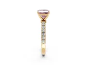 Open Basket Engagement Ring Setting for Fancy Pink Princess Cut Center with Pave Band and Prong Head in Yellow Gold