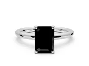 Hidden Halo Engagement Ring Setting for Fancy Black Emerald Cut Center with Thin Rounded Band and Prong Head in Sterling Silver