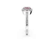 Halo Engagement Ring Setting for Fancy Pink Asscher Cut Center with Inner Milgrain Border and Prong Head in White Gold