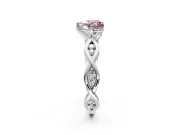 Solitaire Engagement Ring Setting for Fancy Pink Heart-Shaped Center with Accented Twist Band and Leaf Prong Head in Sterling Silver