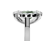 Single Halo Engagement Ring Setting for Fancy Green Oval Center with Corner Claws, Plain Band and Prong Head in Platinum
