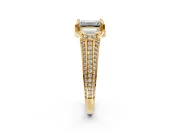 Solitaire Engagement Ring Setting for Emerald Cut Center with Accented Split Shank and Prong Head in Yellow Gold
