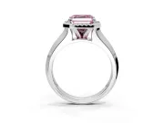 Halo Engagement Ring Setting for Fancy Pink Asscher Cut Center with Knife Ridge Cathedral Band and Prong Head in Platinum