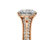 Solitaire Engagement Ring Setting for Radiant Cut Center with Pave Rail Split Shank and Prong Head in Rose Gold