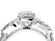 Channel-Set Engagement Ring Setting for Radiant Cut Center with Baguette Band and Prong Head in White Gold