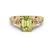 Solitaire Engagement Ring Setting for Fancy Yellow Emerald Cut Center with Filigree Band and Prong Head in Yellow Gold