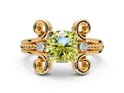 Solitaire Engagement Ring Setting for Fancy Yellow Cushion Cut Center with Twisted Band and Scroll Prong Head in Yellow Gold