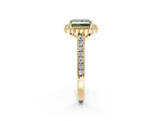 Milgrain Floral Halo Engagement Ring Setting for Fancy Green Princess Cut Center with Pave Band and Prong Head in Yellow Gold