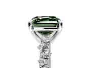 Solitaire Engagement Ring Setting for Fancy Green Asscher Cut Center with Trailing Leaf Accent Band and Prong Head in Platinum