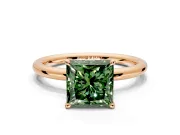 Hidden Halo Engagement Ring Setting for Fancy Green Princess Cut Center with Thin Rounded Band and Prong Head in Rose Gold