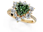 Floral Halo Engagement Ring Setting for Fancy Green Heart-Shaped Center with Pave Accents and Prong Head in Yellow Gold