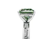 Solitaire Engagement Ring Setting for Fancy Green Princess Cut Center with Channel Baguette Band and Prong Head in Platinum