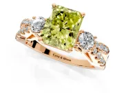 3 Stone Engagement Ring Setting for Fancy Yellow Radiant Cut Center with Pave Split Shank and Prong Head in Rose Gold