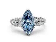 Cluster Engagement Ring Setting for Fancy Blue Marquise Center with 2-Row Shoulder Clusters and Prong Head in Sterling Silver