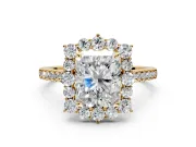 Halo Engagement Ring Setting for Radiant Cut Center with Single-Row Pave, Open Basket and Prong Head in Yellow Gold