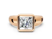 Solitaire Engagement Ring Setting for Princess Cut Center with Wide Band and Bezel Head in Rose Gold