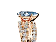 Solitaire Engagement Ring Setting for Fancy Blue Pear-Shaped Center with Woven 3-Strand Pave Band and Prong Head in Rose Gold